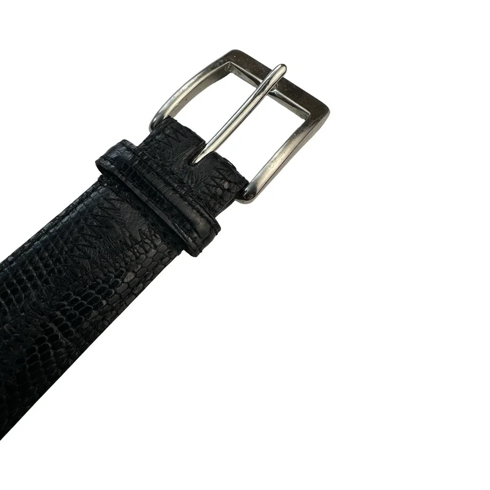 Bespoke Black Lizard Crocodile Diamond Patchwork Mens Belt Size 36 NWOT